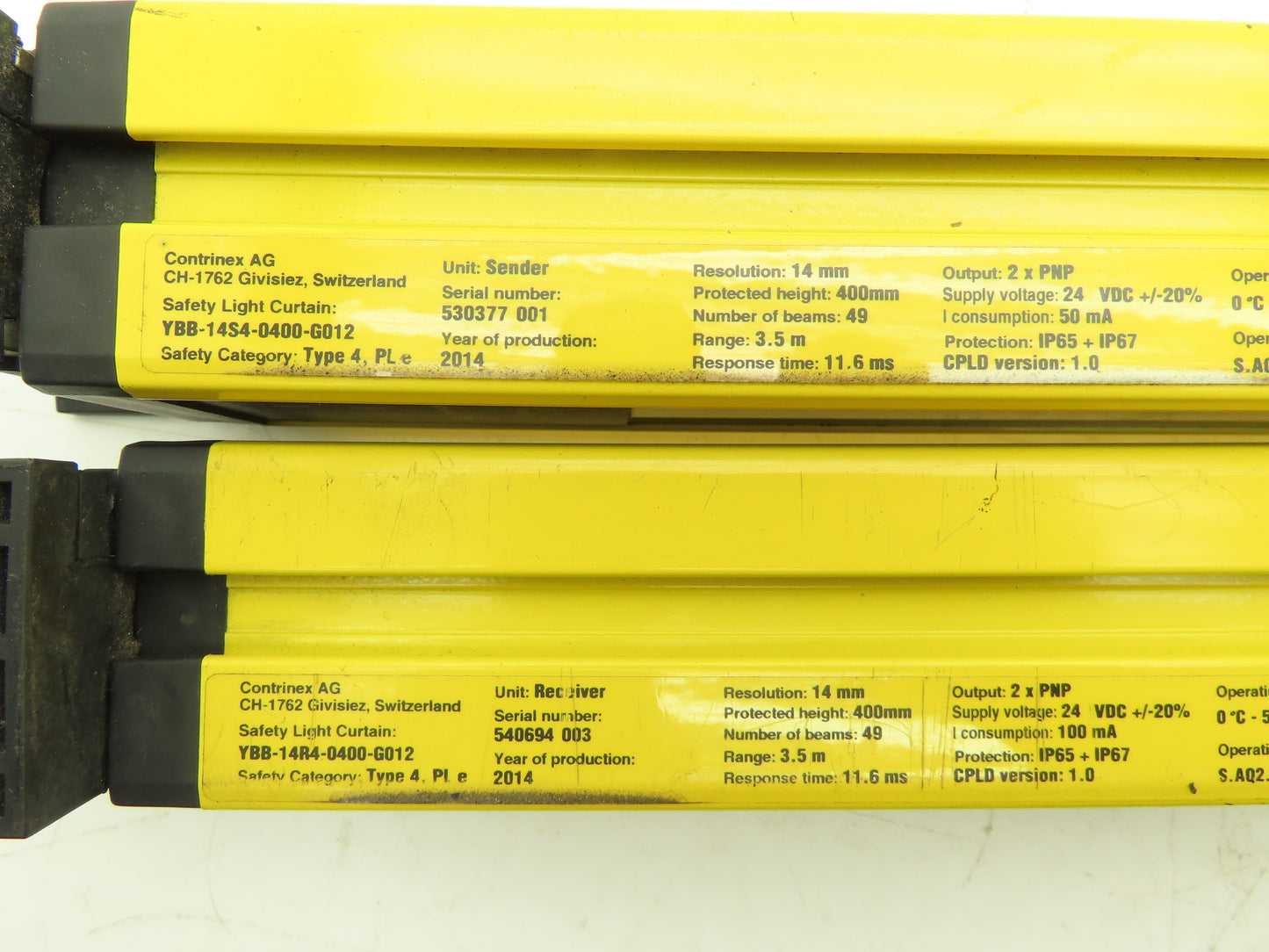 Contrinex Light Curtain Sender Receiver Set 14mm Res. 3.5M Range 49 Beam 400mm