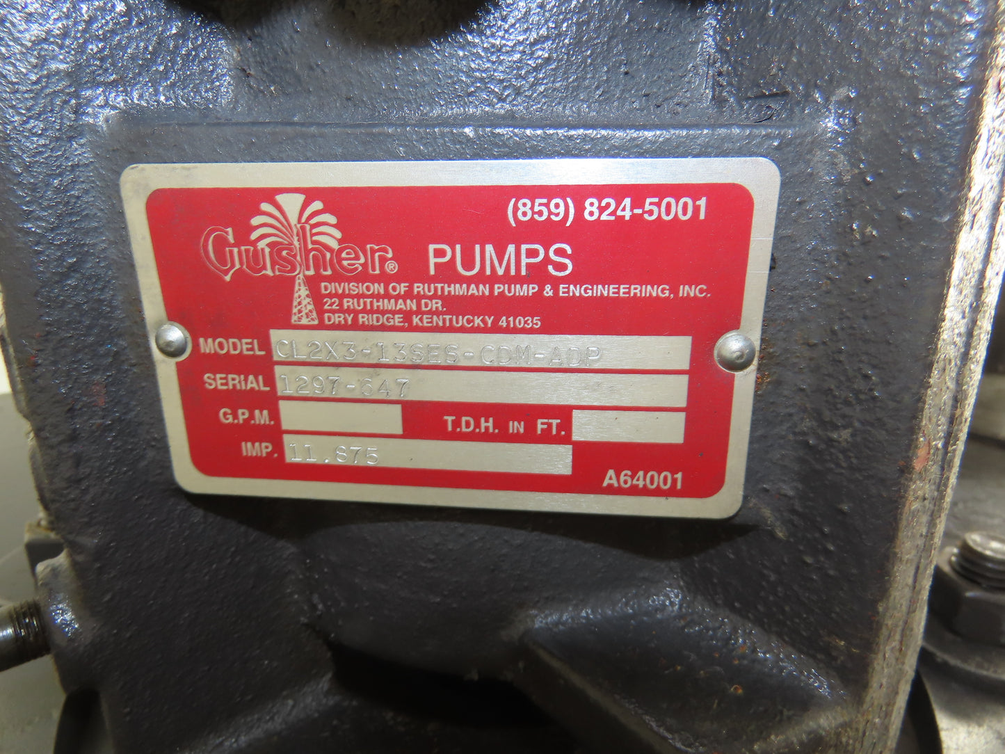 Gusher CL2X3-13SES-CDM-ADP Vertical Centrifugal Pump 2x3" Flanged Cast Iron