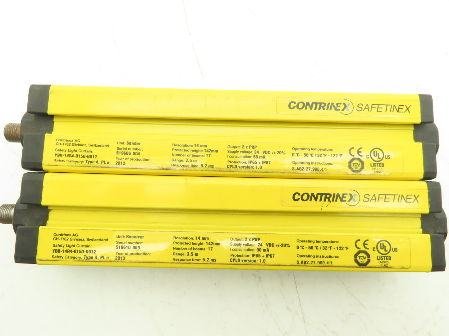 Contrinex Light Curtain Sender Receiver Set 14mm Res. 3.5M Range 17 Beam 142mm