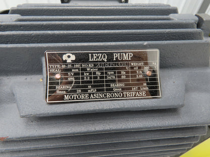 Lezq Siemens 40-25-160 Centrifugal Pump 167L/Min 3Hp 480V 3PH 90L Metric Flanged