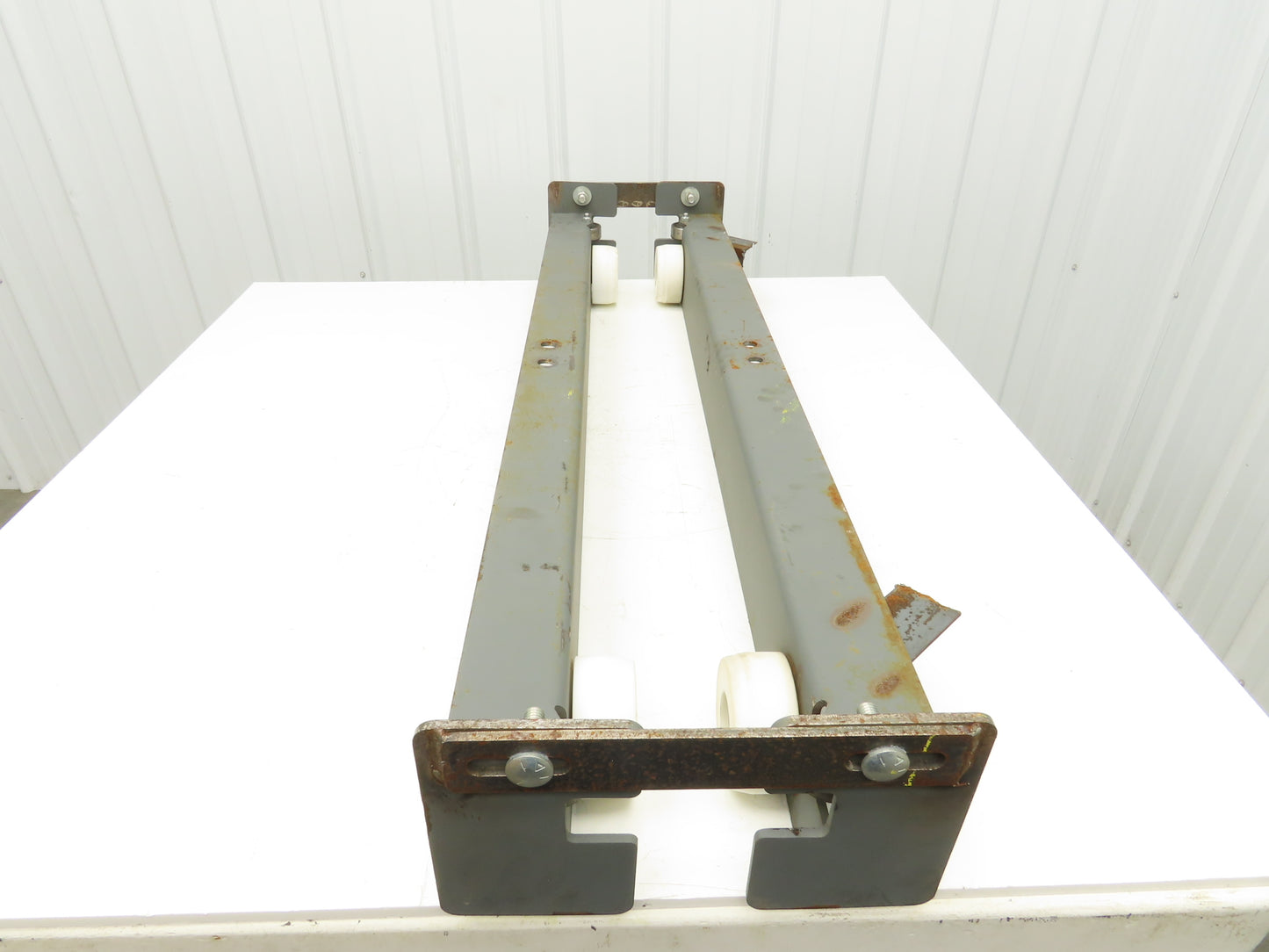 Underhung Bridge Crane End Truck 3-1/4"-7" Beam Flange 49"Length 4" Poly Wheels
