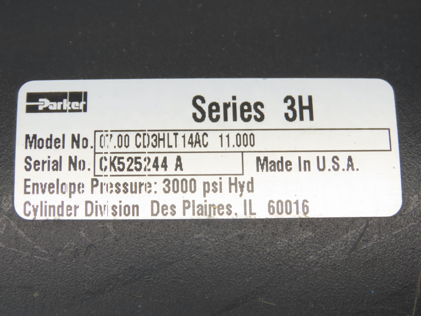 Parker D3HLT14AC 3H Hydraulic Cylinder 7" Bore 11" Stroke 3000 PSI Trunnion Mt