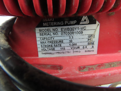 IWAKI EWB30Y1-VC Peristaltic Dosing Pump Adjustable 3.3 GPH 30 PSI 120V