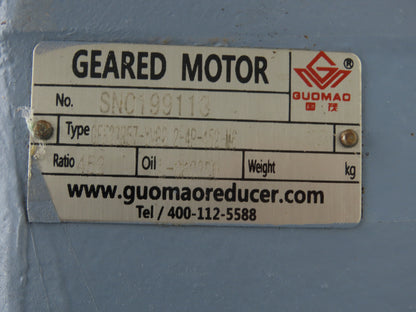 Guomao GFF87R57-YVP2.2-4P-452-M6 Gear Motor 452:1 Ratio 4rpm 2.2kw 480V 3PH