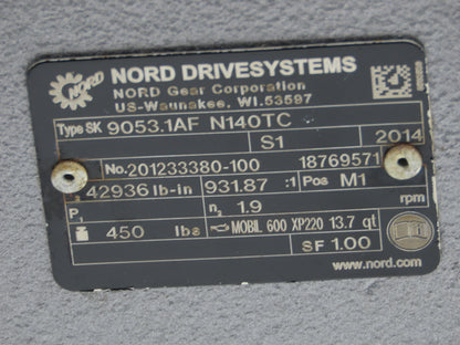 Nord SK9053.1AF N140TC Helical Gearbox 931.87 Ratio 1.9rpm Hollow Shaft