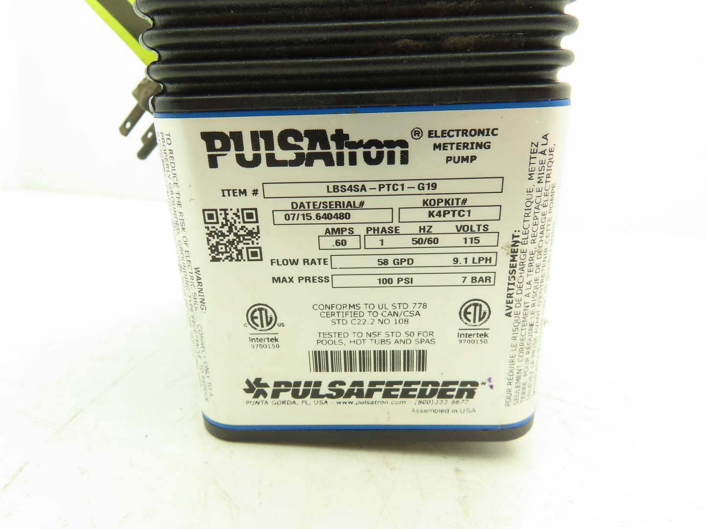 Pulsafeeder Pulsatron Electronic Dosing Metering Pump 58 GPD 100 PSI 115V