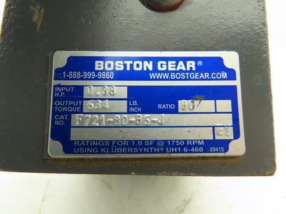 Boston Gear F721-80-B5-J Worm Gearbox 80:1 Reducer .38Hp 22rpm RH 56C Face