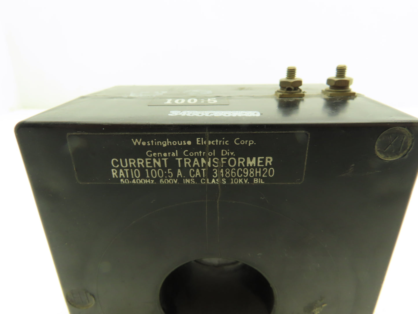 Westinghouse 3486C98H20 Current Transformer 100:5 Ratio 600V 50-400 Hz 10kV