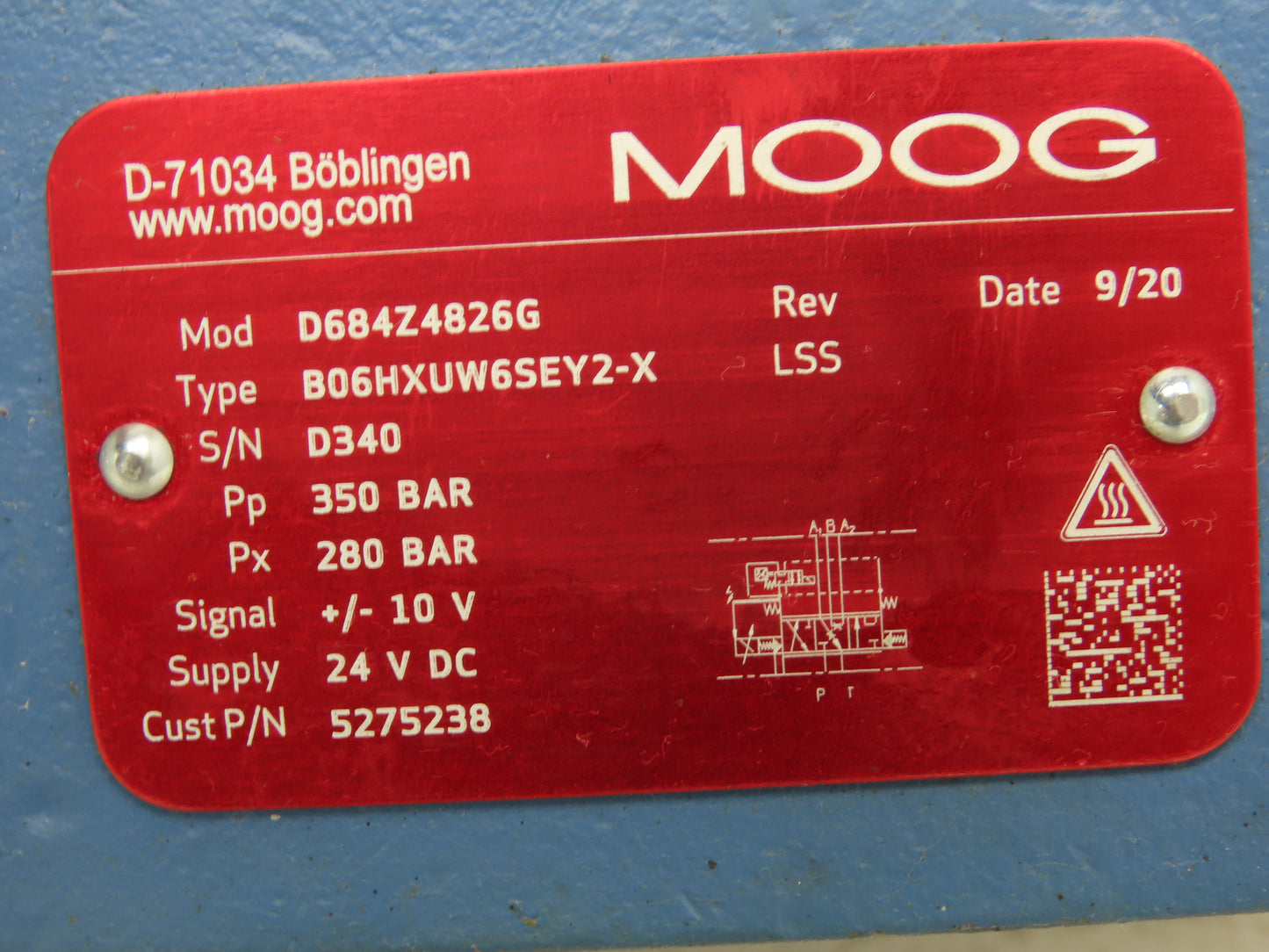 Moog D684Z4826G Hydraulic EFB Servo Proportional Pilot Control Valve Assembly