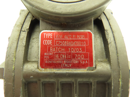 Bonfiglioli VF/VF 44/72 P1 P63B5 Worm Gearbox 700:1 Ratio 2.5 RPM Hollow Shaft