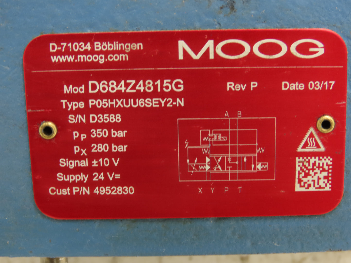 Moog D684Z4315G Hydraulic EFB Servo Proportional Pilot Control Valve Assembly