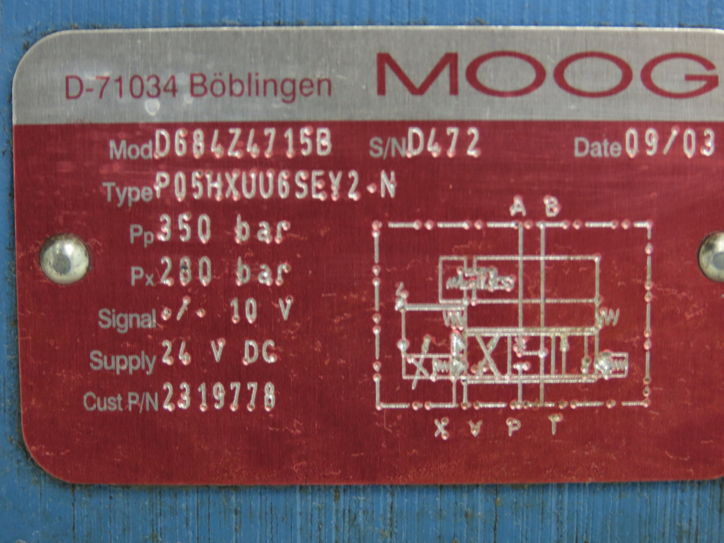 Moog D684Z4715B Hydraulic EFB Servo Proportional Pilot Control Valve Assembly