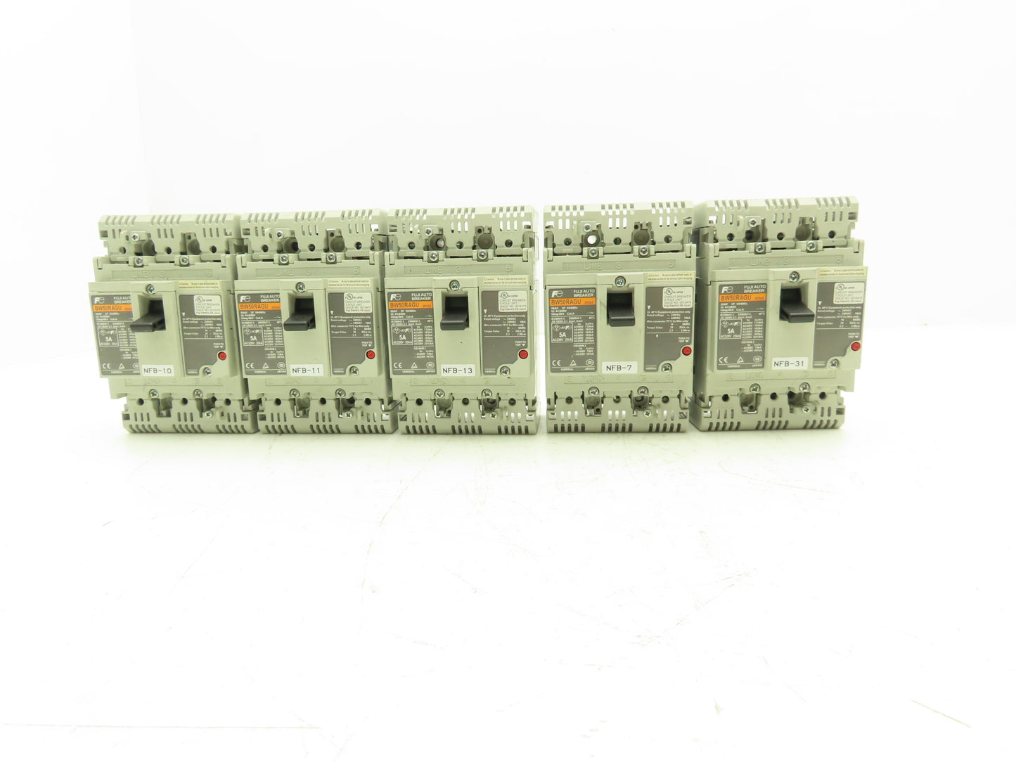 Fuji Electric BW50RAGU-3P005 3-Pole Auto Circuit Breaker 5A 500V 3Ph Lot of 5