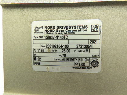 Nord SK 1SI63V-N140TC Flexbloc Gearbox 25:1 Reducer 1-7/16" Hollow Shaft 140TC