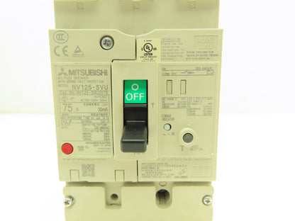 Mitsubishi NV125-SVU Earth Leakage Circuit Breaker 75A 440V 3Ph Ground Fault