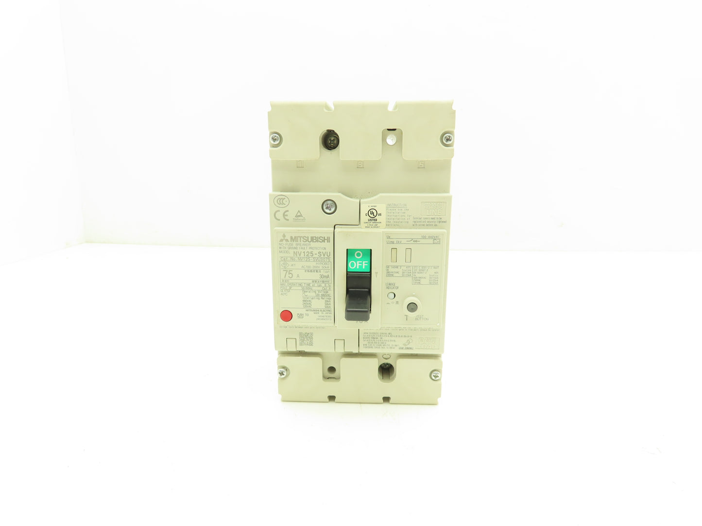Mitsubishi NV125-SVU Earth Leakage Circuit Breaker 75A 440V 3Ph Ground Fault