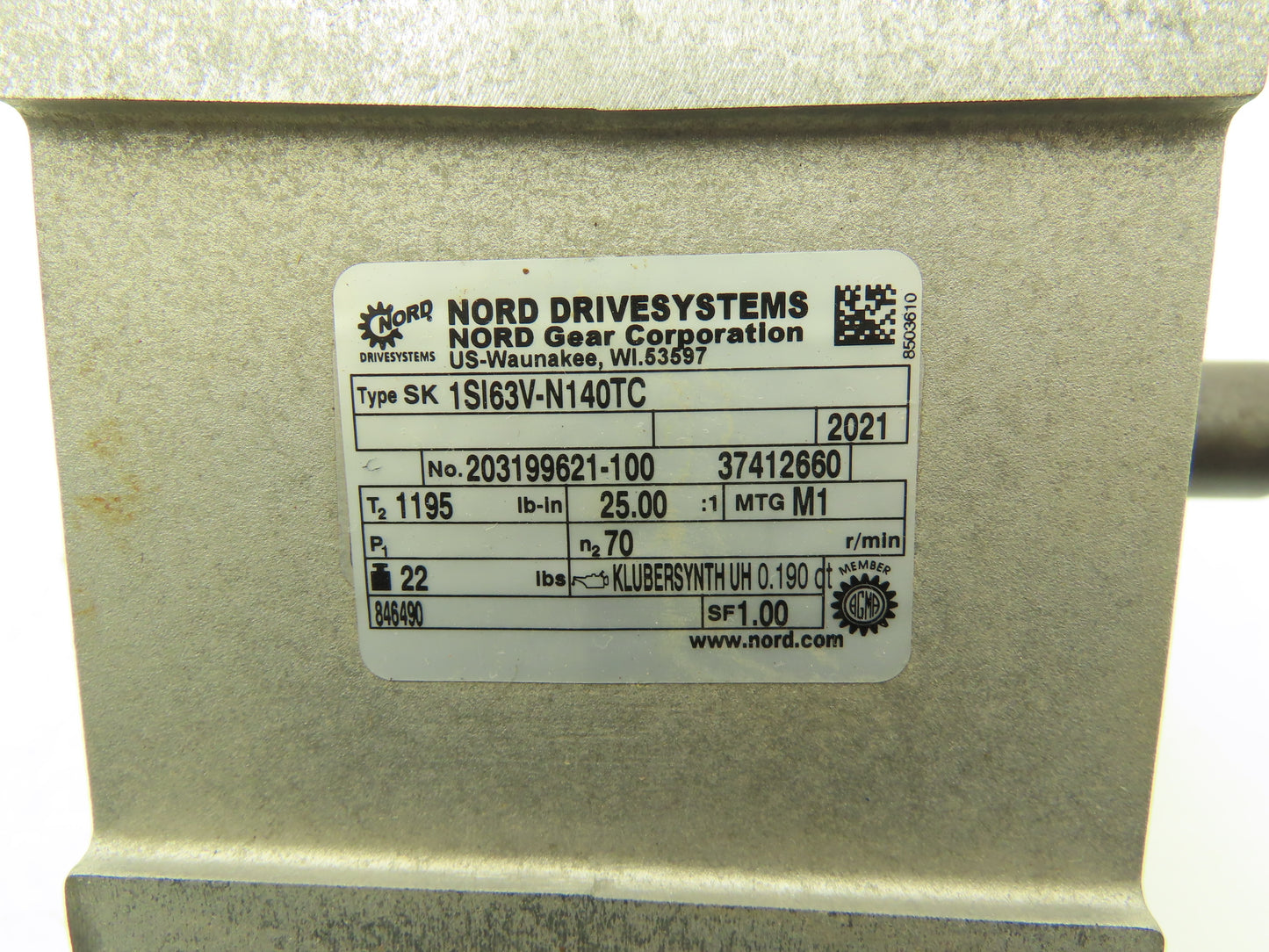 Nord SK 1SI63V-N140TC Flexbloc Gearbox 25:1 Reducer 1-7/16" Hollow Shaft 140TC