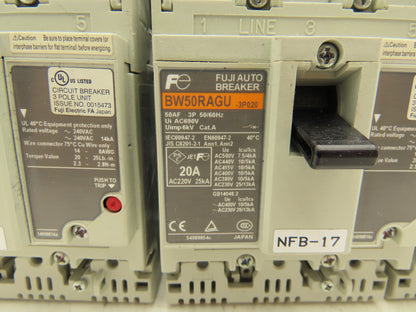 Fuji BW50RAGU-3P020 3-Pole Auto Circuit Breaker 20A 500V 3Ph Molded Case