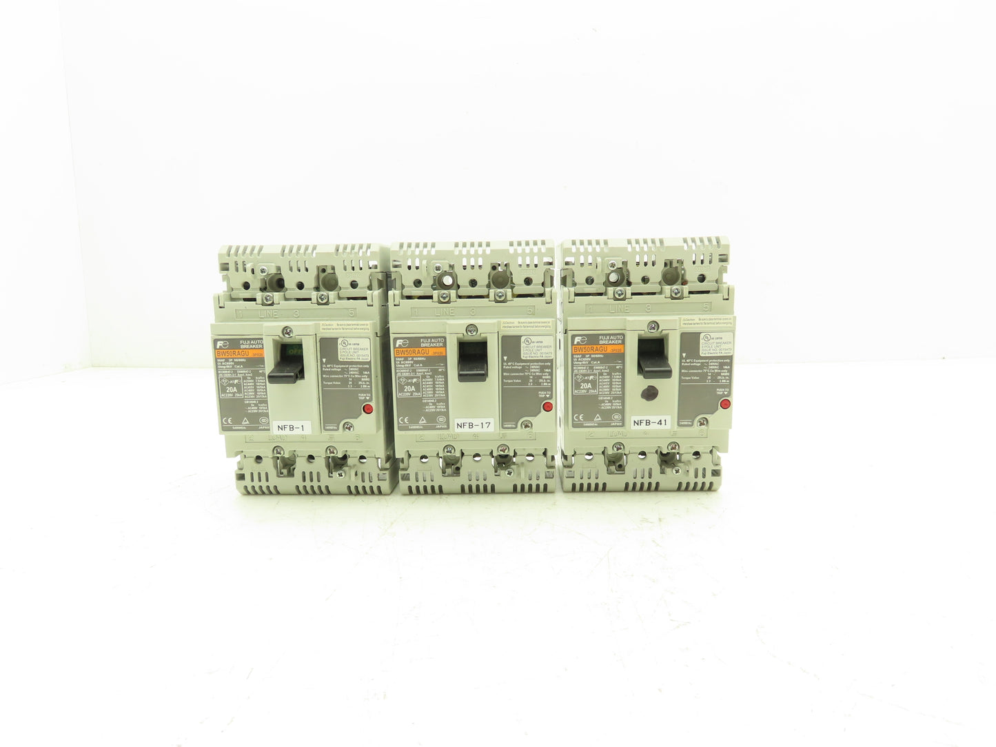 Fuji BW50RAGU-3P020 3-Pole Auto Circuit Breaker 20A 500V 3Ph Molded Case