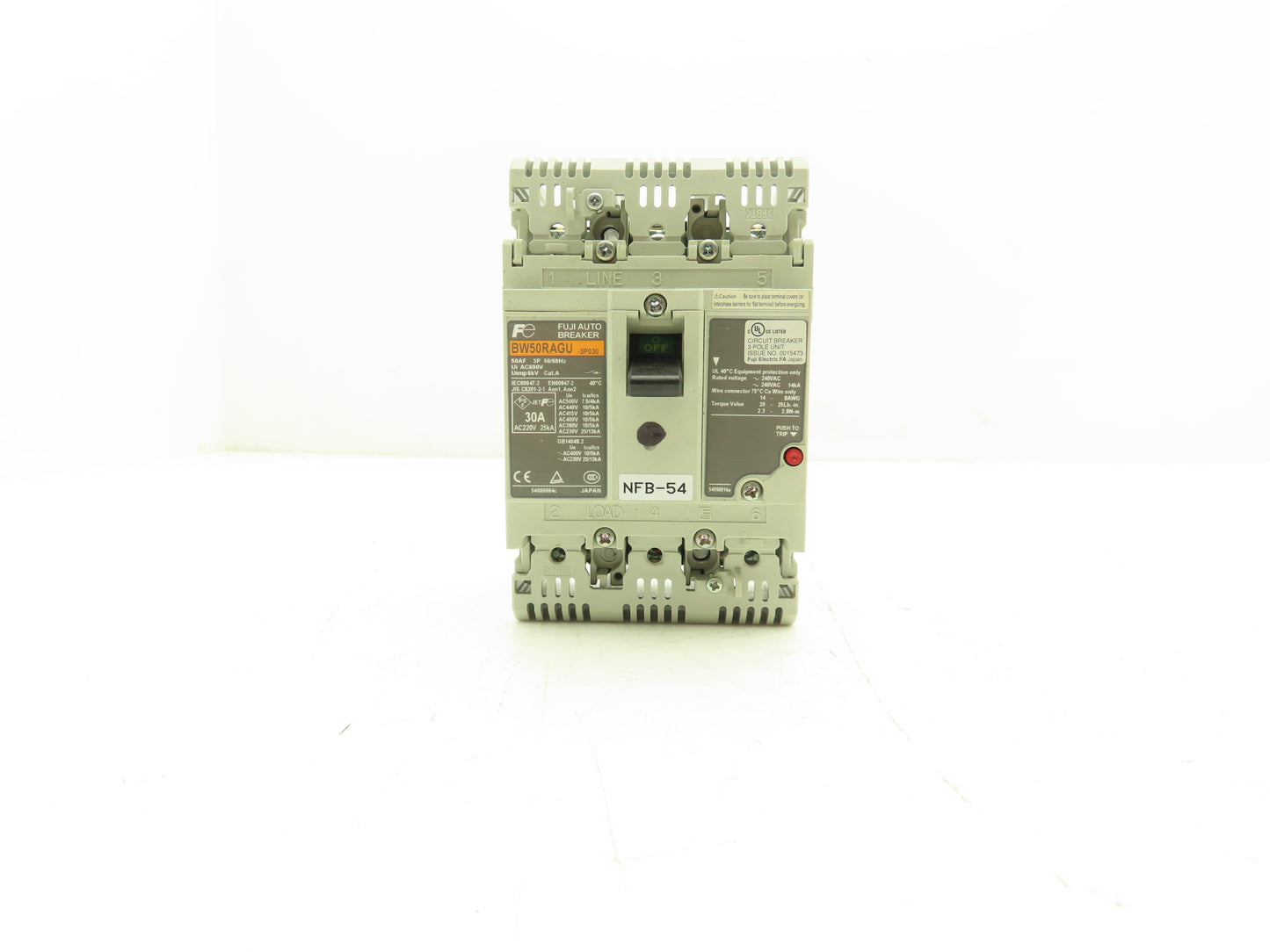 Fuji BW50RAGU-3P030 3-Pole Auto Circuit Breaker 30A 500V 3Ph Molded Case