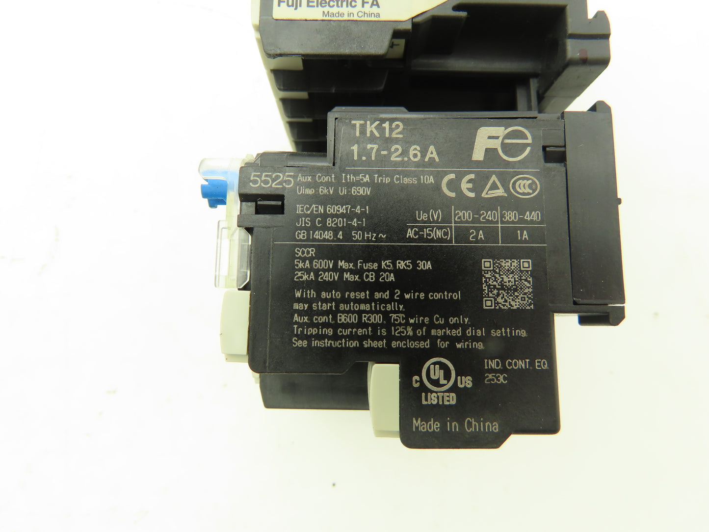 Fuji SK12L Motor Starter Contactor 5.5kW 600V TK12W & Thermal Overload 1.7-2.6A