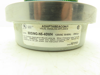 Edwards 50SING-N5-40WH Adaptabeacon Green Steady-On Light Base 6" 120VAC
