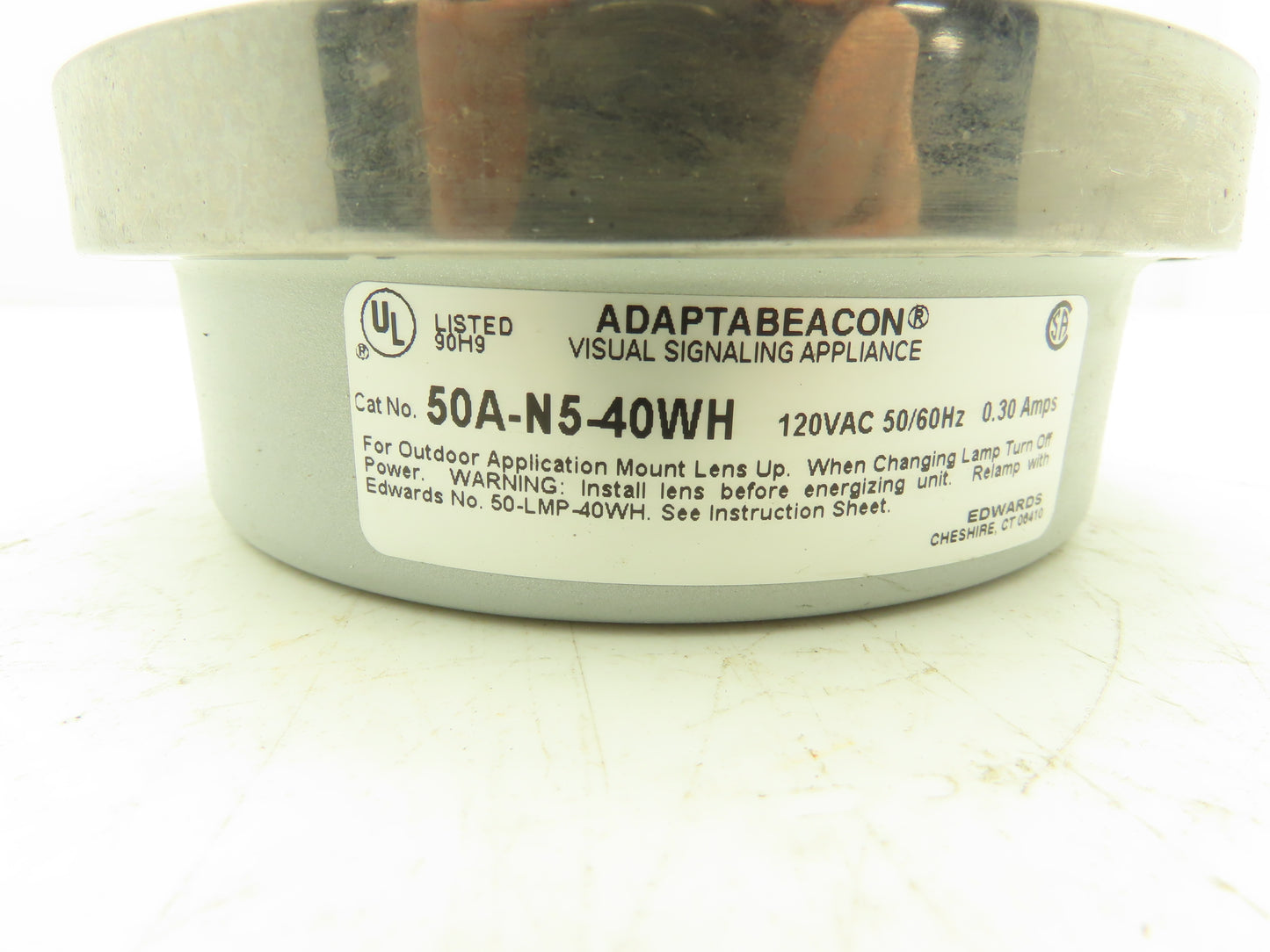 Edwards 50A-N5-40WH Adaptabeacon Amber Signaling Warning Light Base 6" 120VAC