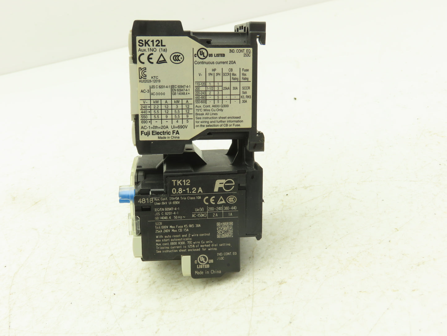 Fuji SK12L Motor Starter Contactor 5.5kW 600V TK12W & Thermal Overload 0.8-1.2A