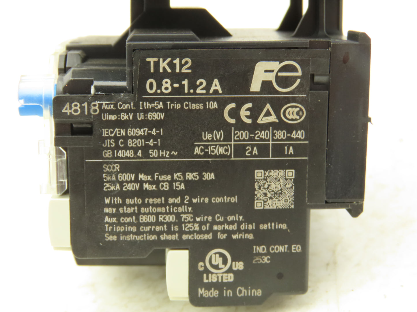Fuji SK12L Motor Starter Contactor 5.5kW 600V TK12W & Thermal Overload 0.8-1.2A