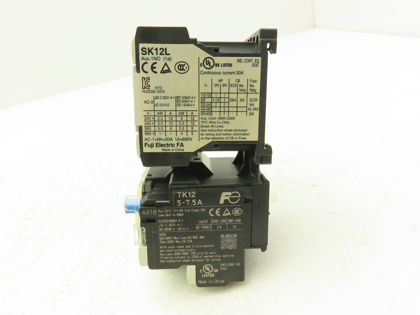Fuji SK12L Motor Starter Contactor 5.5kW 600V TK12W & Thermal Overload 5-7.5A