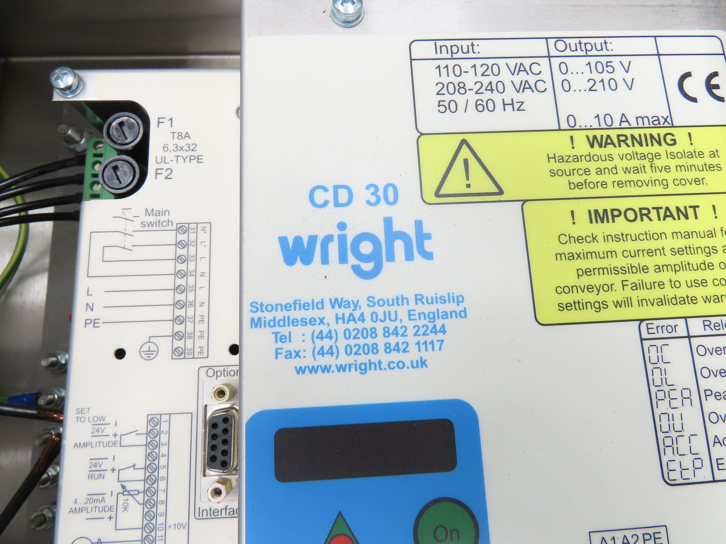 PPM WF450 Wright Linear Vibratory Conveyor Feeder 17.5" W 32.5" Long Stainless