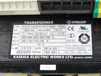 Kasuga DVS1200UTE1500 Control Transformer 1200VA 1.2kVA 1Ph Pri 240V Sec 120V