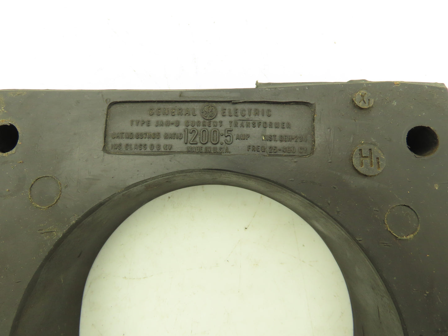 General Electric 837X65 JAH-0 Current Transformer Ratio 1200:5 Amp 25-400Hz .6KV
