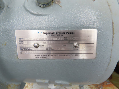 Ingersoll Dresser HOC3+ Centrifugal Pump 3x4x10" 280 GPM 100'H 15Hp 3PH Motor