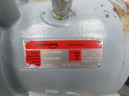 Flowserve HOC3+ Stainless Centrifugal Pump 3x4x10" 280 GPM 100'H 15Hp 3PH Motor