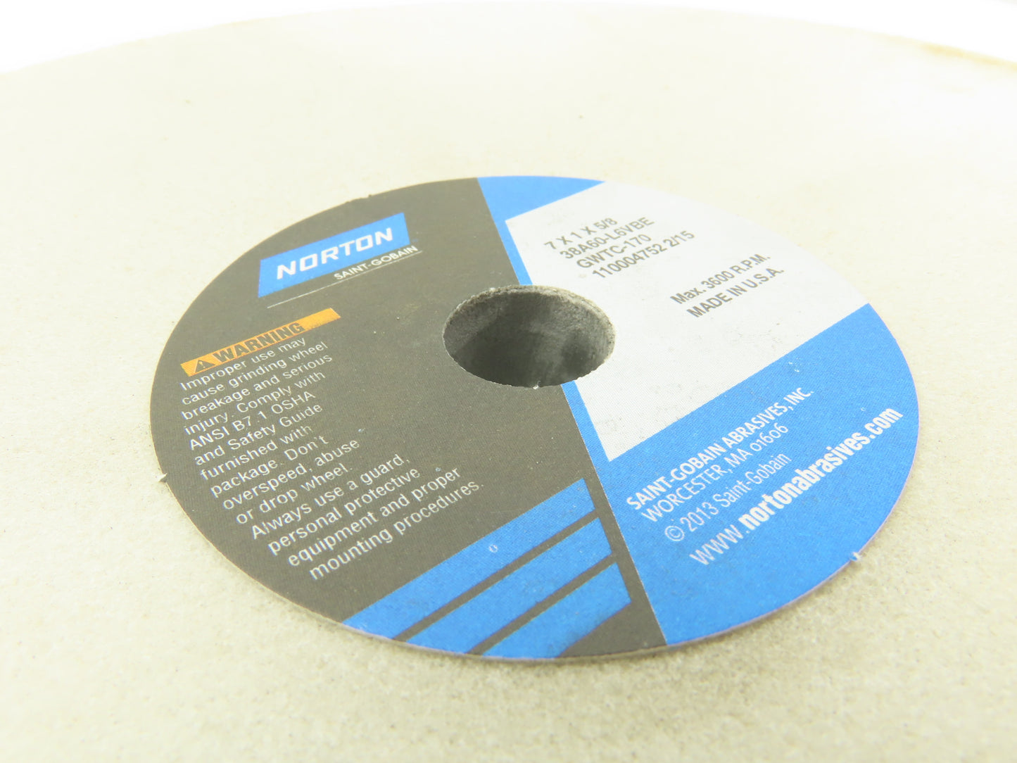 Norton 38A60-L6VBE 7 X 1 X 5/8 Dished Grinding Wheel 5/8" Bore x 1/4" W Lot of 5