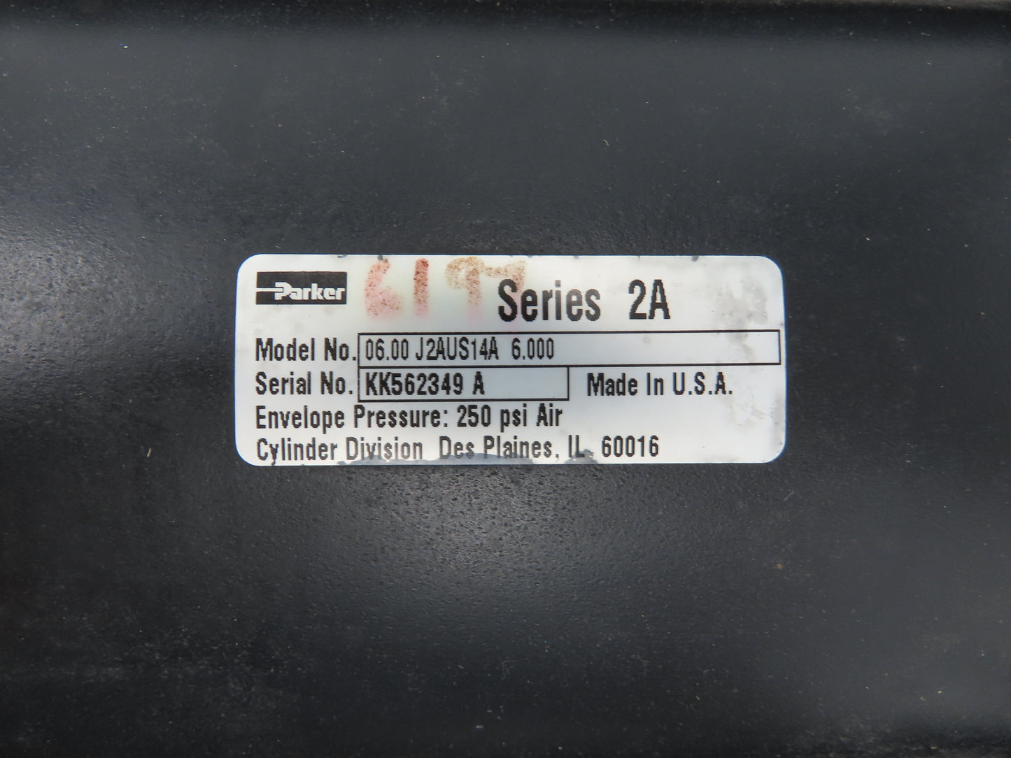 Parker 6.00J2AUS14A6.000 Pneumatic Air Cylinder 6" Bore 6" Stroke 250PSI