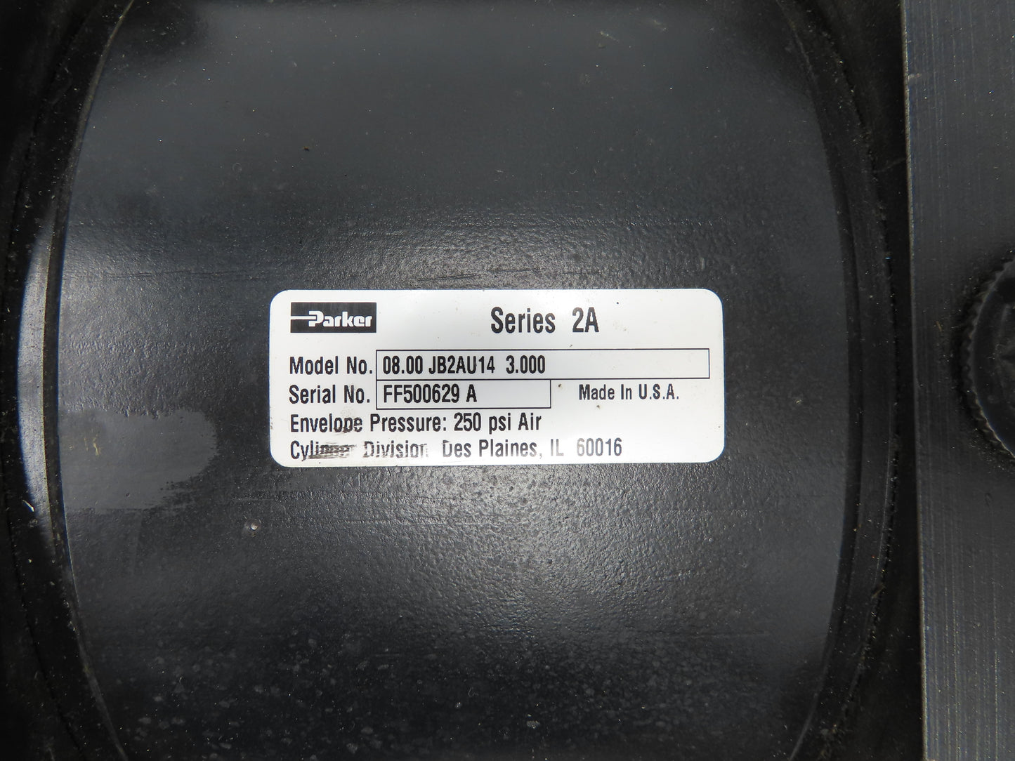 Parker 08.00 JB2AU14 3.000 Pneumatic Air Cylinder 8" Bore 3" Stroke 250PSI