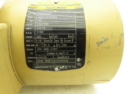 Baldor Reliance KENM3535 Super-E AC Motor .33Hp 1150 RPM 230/460V 3PH 56C-Face