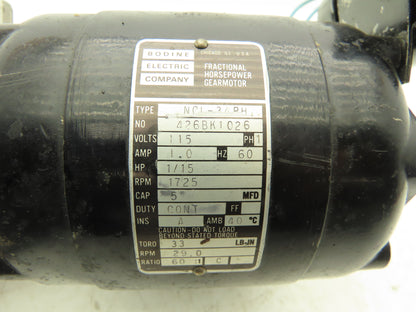 Bodine NCI-34RH Gearmotor 1/15Hp 115V 1PH 29 RPM 60:1 Reducer Foot Mount