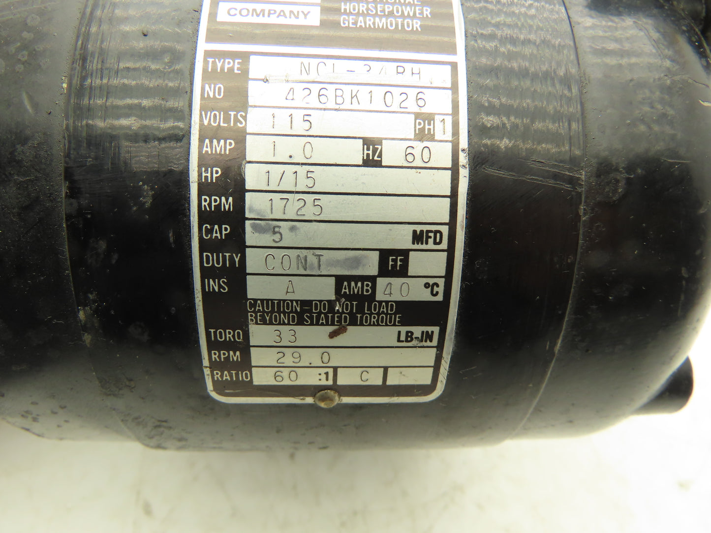 Bodine NCI-34RH Gearmotor 1/15Hp 115V 1PH 29 RPM 60:1 Reducer Foot Mount