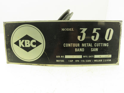 KBC Belt Tensioning Pulley Assy 2 Groove W Adjustable Mount Off KBC 350 Band Saw