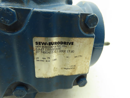 Sew-Eurodrive SA47 DRN80M4 Gearbox for Gearmotor 23.20 Reducer 75rpm Hollow