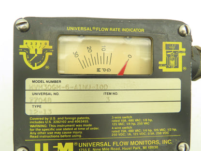 Universal Flow Monitors WVM30GM-6-A1NU-10D Brass Flow Meter 30GPM 3/4"NPT