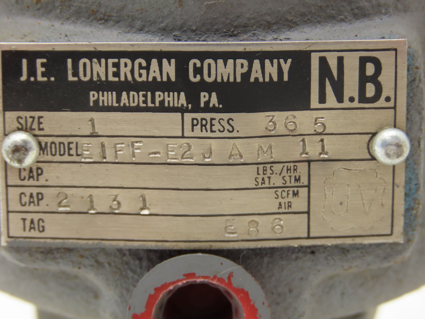 J.E. Lonergan EIFF-E2JAM11 Safety Relief Valve Size 1 365PSI 1-1/4" x 1" NPT