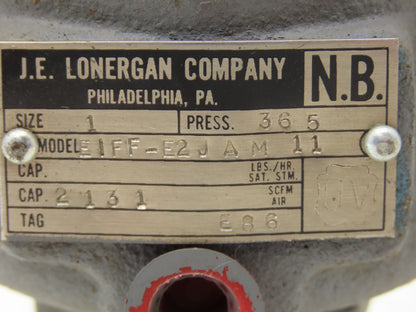 J.E. Lonergan EIFF-E2JAM11 Safety Relief Valve Size 1 365PSI 1-1/4" x 1" NPT