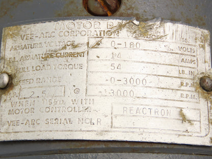 Vee-Arc 5BC79AB286 DC Motor 2.5 Hp 0-3000rpm 0-180VDC Foot Mount