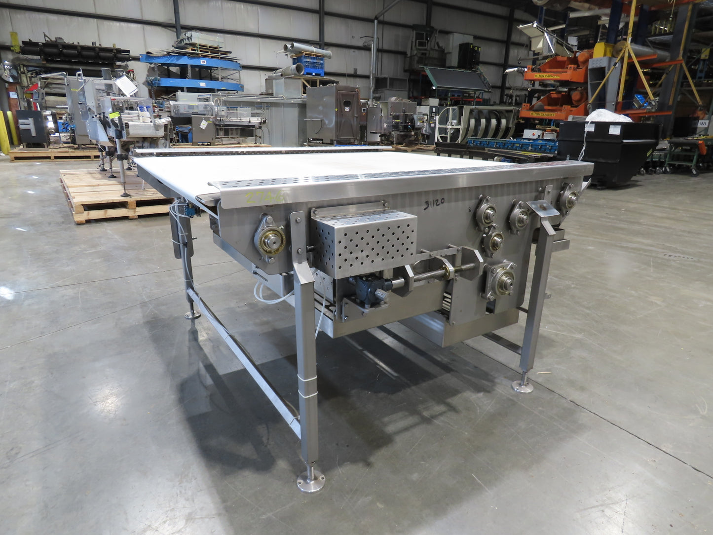 Woods 70"W x 74"L Sanitary Food Grade Infeed Conveyor 55"W Belt 480V 3PH 57FPM