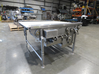 Woods 70"W x 74"L Sanitary Food Grade Infeed Conveyor 55"W Belt 480V 3PH 57FPM