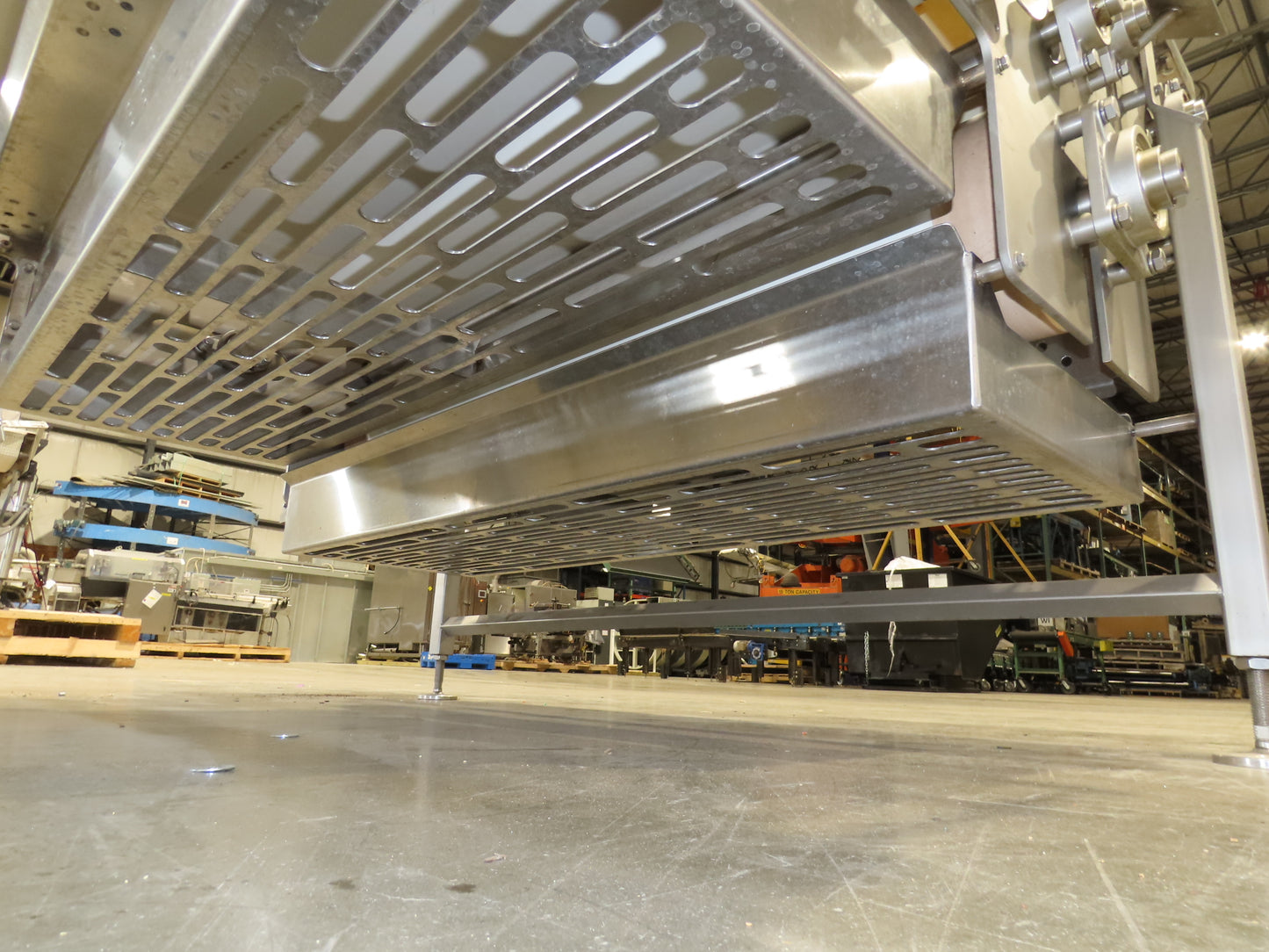 Woods 70"W x 74"L Sanitary Food Grade Infeed Conveyor 55"W Belt 480V 3PH 57FPM